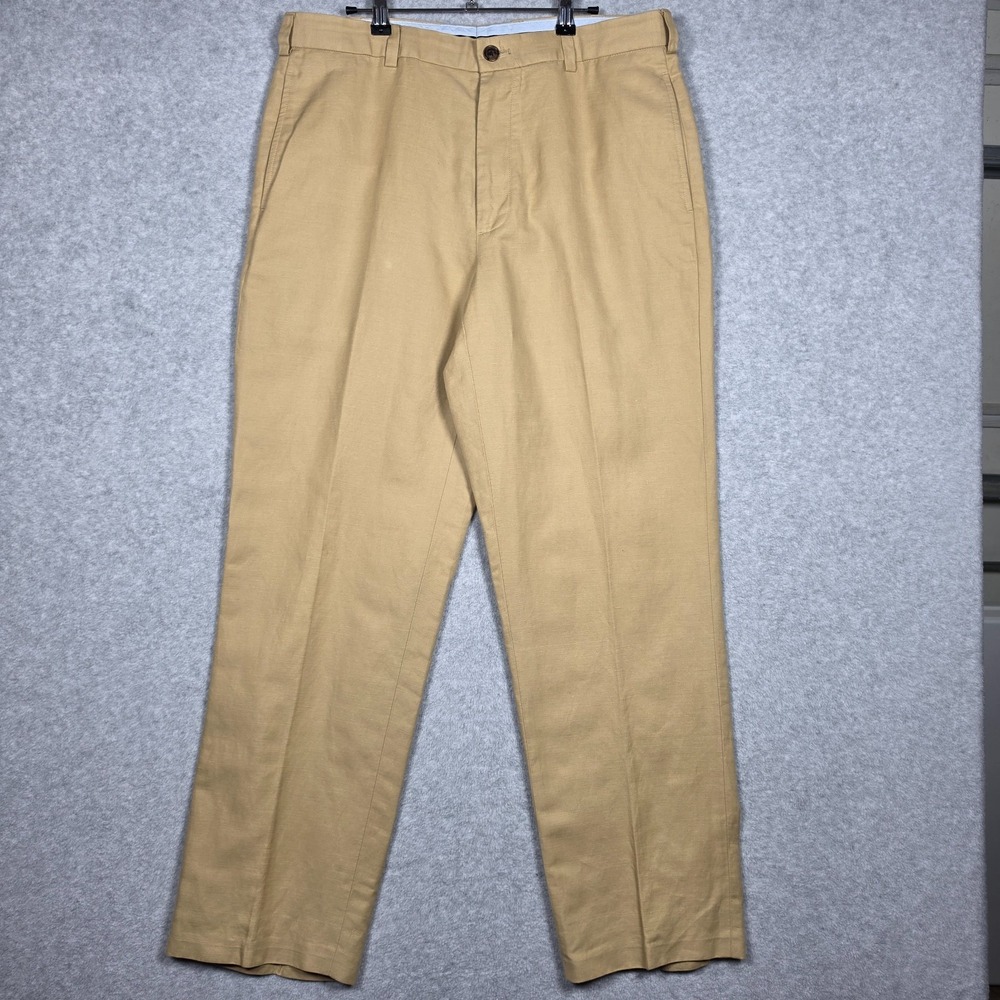 Brooks Brothers Pants Mens Size 35x30 Beige Hudson Fit Linen Blend Straight Fit